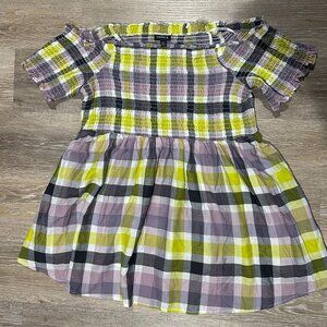 Torrid Multi Plaid Smocked Off Shoulder Peplum Top Size 2X